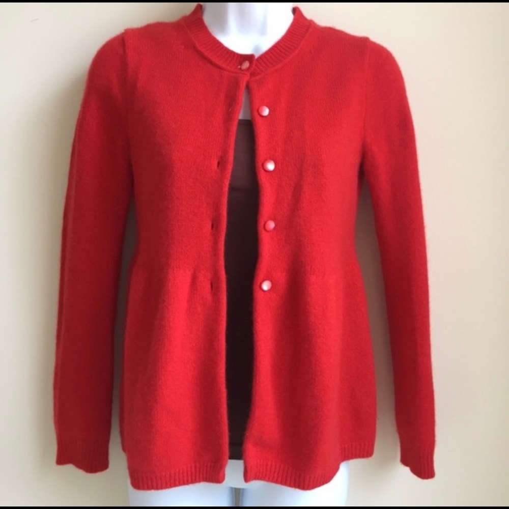J.crew red cashmere peplum cardigan sweater XS